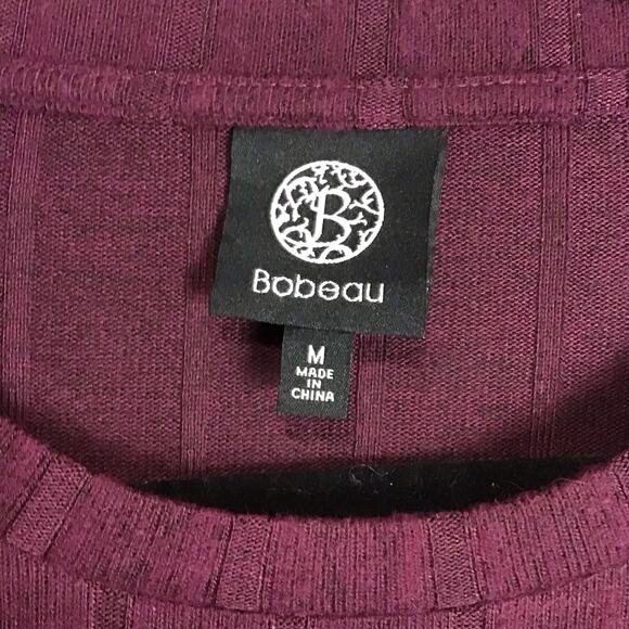 Bobeau Womens Medium Maroon Wide Rib Crew Neck 3/4 Sleeve Side Slit Top NWOT - Picture 3 of 9